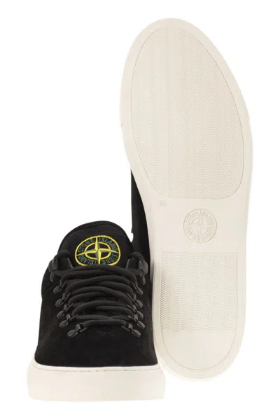 Stone Island Black Low Top Sneakers With Logo Patch On The Tongue In Suede Man In Black