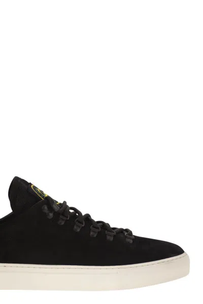 Stone Island Black Low Top Sneakers With Logo Patch On The Tongue In Suede Man In Black