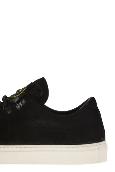 Stone Island Black Low Top Sneakers With Logo Patch On The Tongue In Suede Man In Black