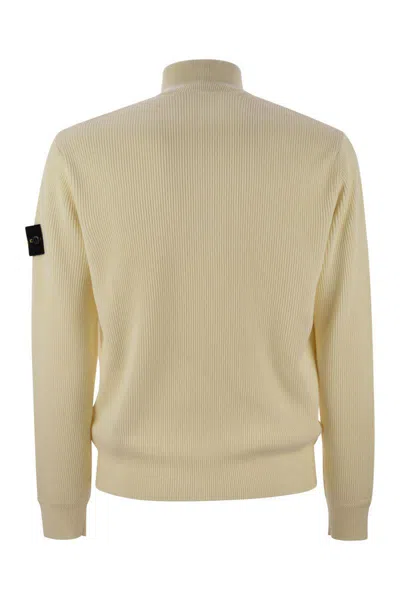 Stone Island Logo Badge Cardigan Sweaters And Cardigans White In Beige
