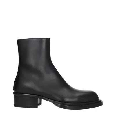 Alexander Mcqueen Black Leather Cuban Boots For Men