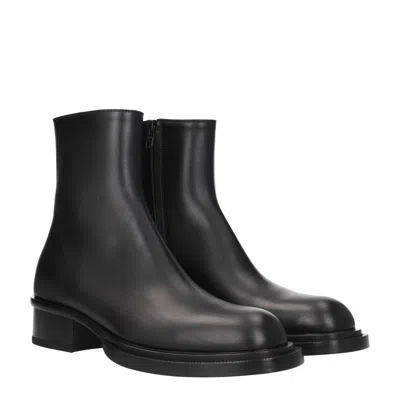 Alexander Mcqueen Black Leather Cuban Boots For Men