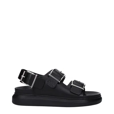 Alexander Mcqueen Black Slide Sandals With Embossed Logo In Leather Man