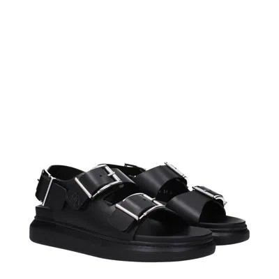 Alexander Mcqueen Black Slide Sandals With Embossed Logo In Leather Man