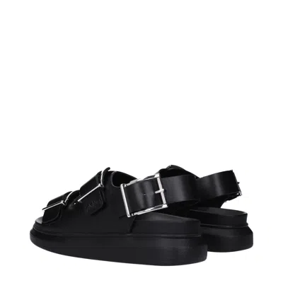 Alexander Mcqueen Black Slide Sandals With Embossed Logo In Leather Man