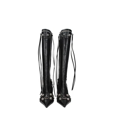 Balenciaga Cagole White Pointed High-boots With Studs And Buckles In Leather Woman In Black