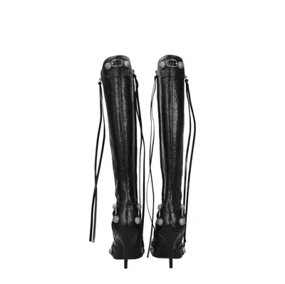 Balenciaga Cagole White Pointed High-boots With Studs And Buckles In Leather Woman In Black