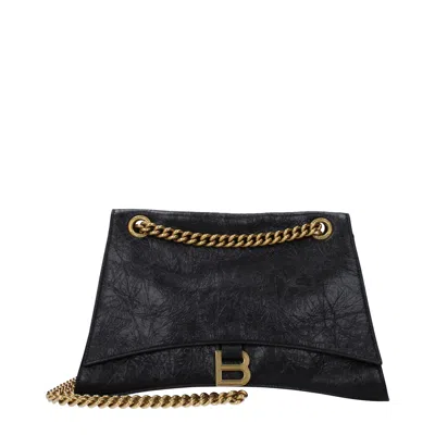 Balenciaga 'crus Medium' Black Shoulder Bag With B Logo Hardware In Crushed Leather Woman