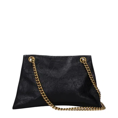Balenciaga 'crus Medium' Black Shoulder Bag With B Logo Hardware In Crushed Leather Woman
