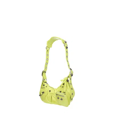 Balenciaga Green Leather Shoulder Handbag With Magnetic Closure And Metal Details