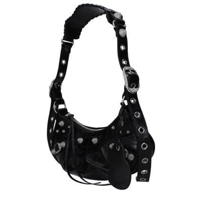 Balenciaga Croco-print Leather Crossbody Handbag With Decorative Studs And Buckles