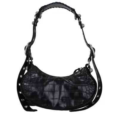 Balenciaga Croco-print Leather Crossbody Handbag With Decorative Studs And Buckles