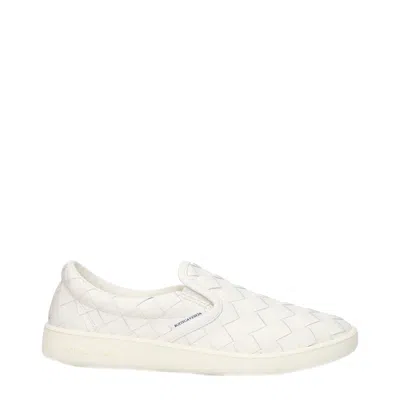 Bottega Veneta White Slip-on Sneakers With Intreccio Motif In Leather Man