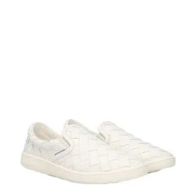 Bottega Veneta White Slip-on Sneakers With Intreccio Motif In Leather Man