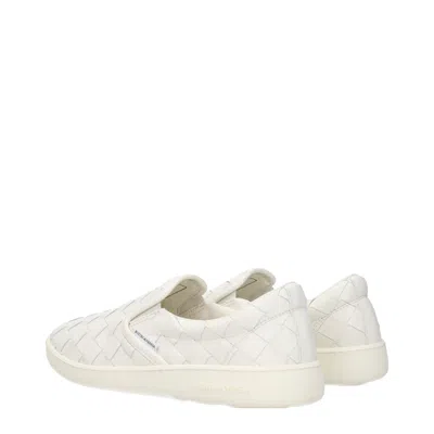 Bottega Veneta White Slip-on Sneakers With Intreccio Motif In Leather Man
