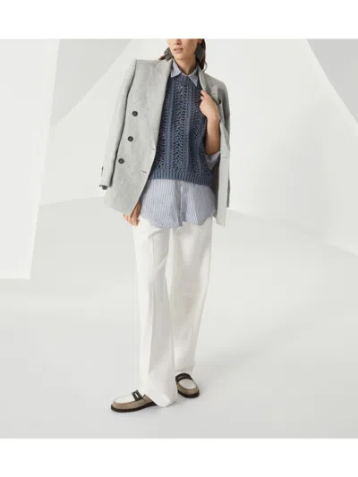 Shop Brunello Cucinelli Linen Double Breasted Jacket