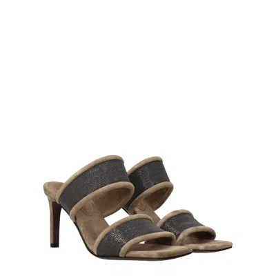 Brunello Cucinelli Sandals Women Suede Beige/silver
