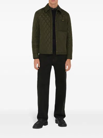 Burberry Green Quilted Jacket With Classic Collar In Tech Fabric Man