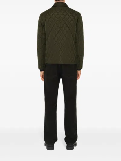Burberry Green Quilted Jacket With Classic Collar In Tech Fabric Man