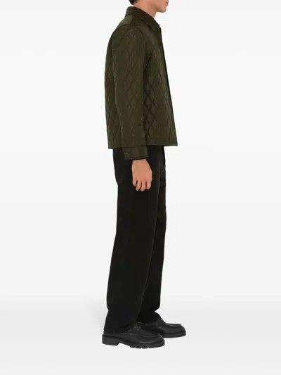 Burberry Green Quilted Jacket With Classic Collar In Tech Fabric Man