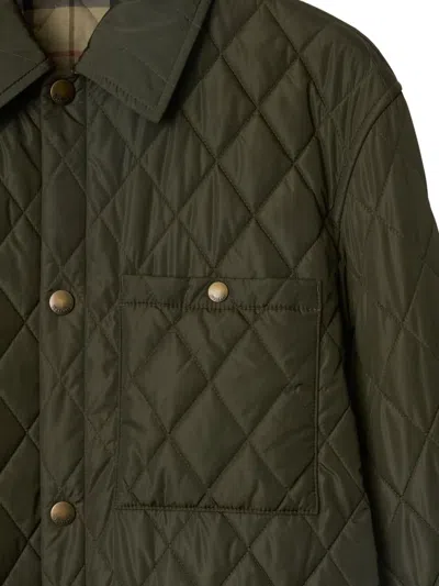 Burberry Green Quilted Jacket With Classic Collar In Tech Fabric Man