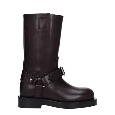 Burberry Women Aubergine Leather Saddle Ankle Boots