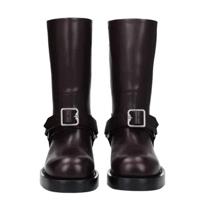 Burberry Women Aubergine Leather Saddle Ankle Boots