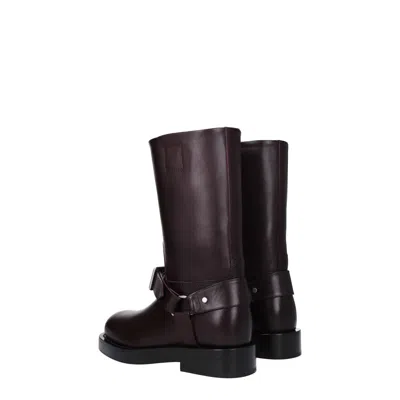 Burberry Women Aubergine Leather Saddle Ankle Boots
