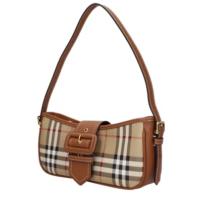 Burberry Canvas Sling Shoulder Bag With Checkered Pattern In Brown
