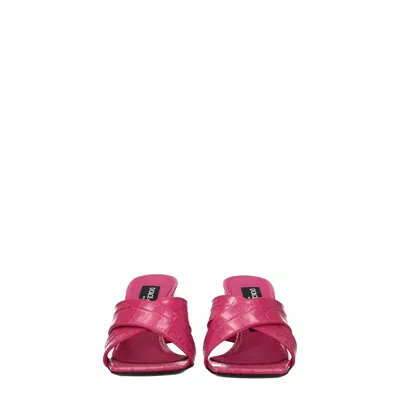 Dolce & Gabbana Fuchsia Mules With Dg Logo Heel In Patent Leather Woman
