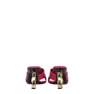 Dolce & Gabbana Fuchsia Mules With Dg Logo Heel In Patent Leather Woman