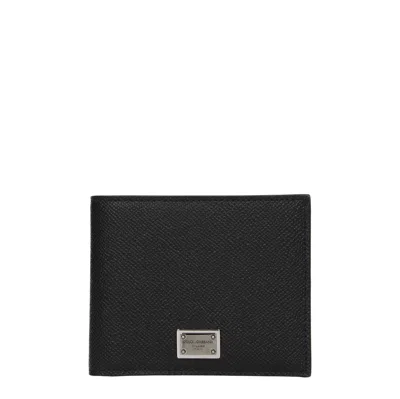 Dolce & Gabbana Black Textured Calf Leather Bi-fold Wallet