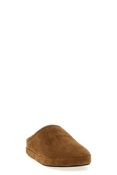 Balenciaga Men Camel Suede Alaska Ankle Slippers In Brown