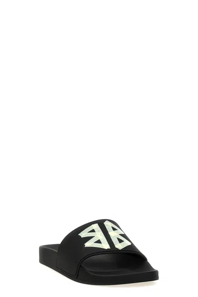 Balenciaga Black Sandals With Maxi Contrasting Logo In Tech Fabric Man In Black