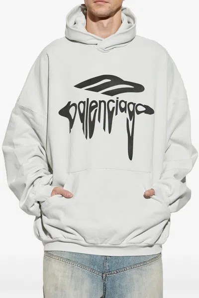 Balenciaga 3b Liquefied Sweatshirt White In White