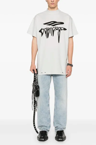 Balenciaga Grey 3b Liquefied Oversized T-shirt In White