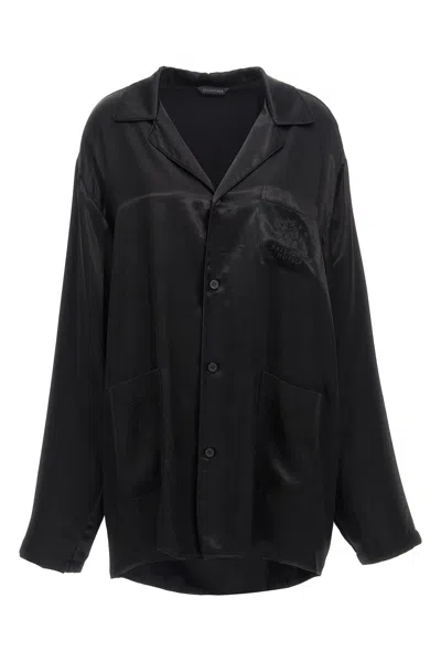Balenciaga Shirt Embroidery Chest Pocket Long Sleeves In Black