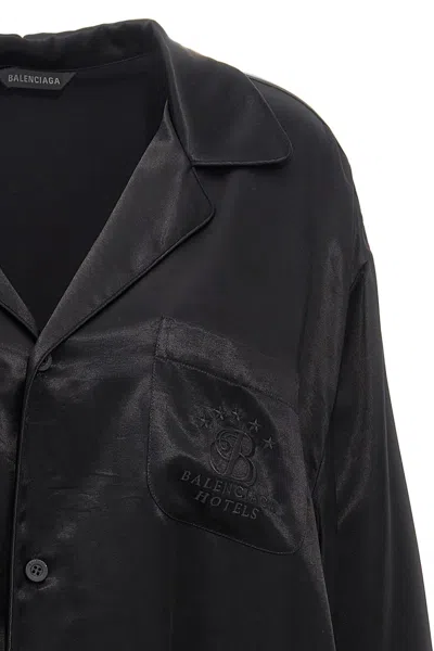 Balenciaga Shirt Embroidery Chest Pocket Long Sleeves In Black