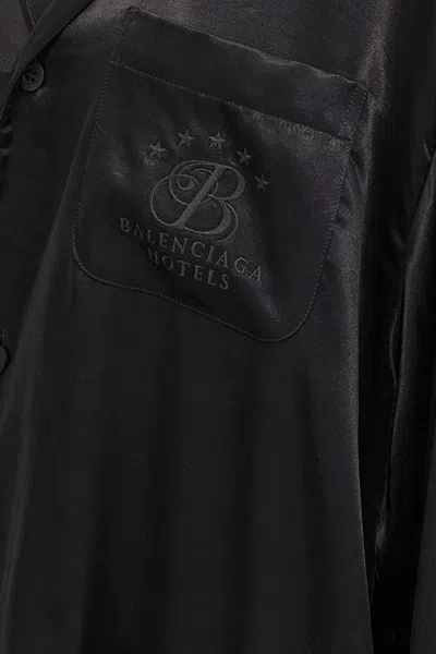 Balenciaga Shirt Embroidery Chest Pocket Long Sleeves In Black