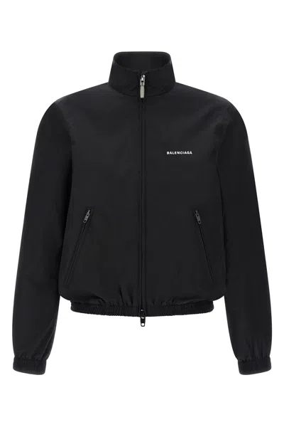 Balenciaga Black Bomber Jacket With Zip And Logo In Multicolor
