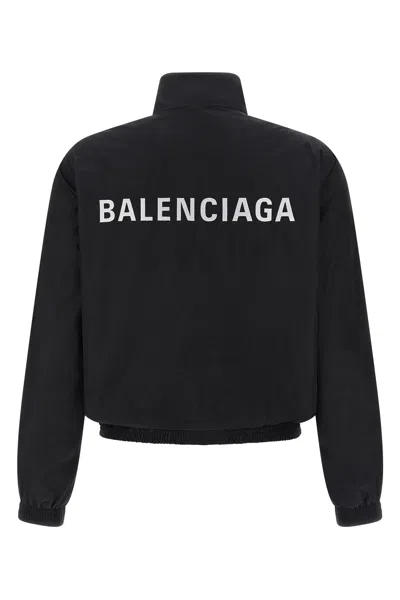 Balenciaga Black Bomber Jacket With Zip And Logo In Multicolor