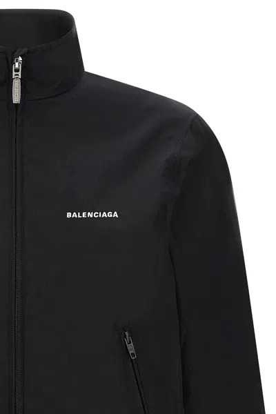 Balenciaga Black Bomber Jacket With Zip And Logo In Multicolor