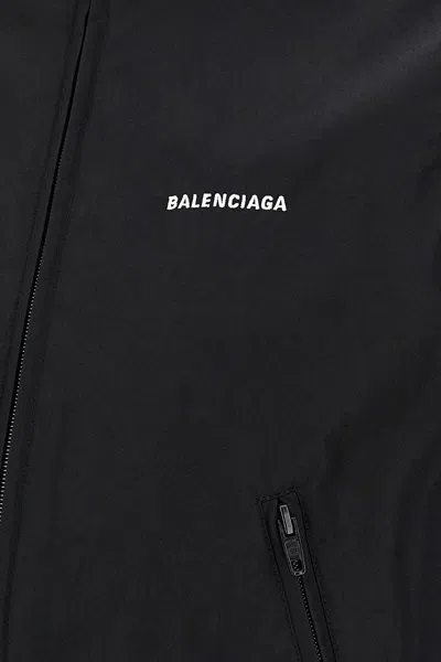 Balenciaga Black Bomber Jacket With Zip And Logo In Multicolor