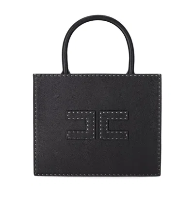 Elisabetta Franchi Borsa Tote Nera Piccola Con Impunture A Contrasto