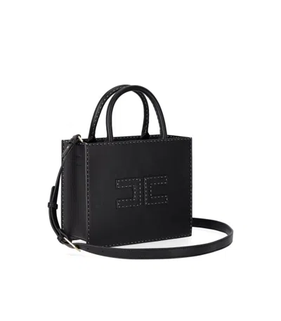Elisabetta Franchi Borsa Tote Nera Piccola Con Impunture A Contrasto
