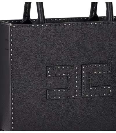 Elisabetta Franchi Borsa Tote Nera Piccola Con Impunture A Contrasto