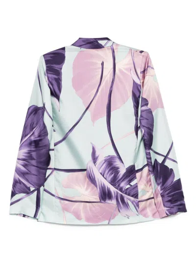F.r.s . Printed Silk Double-breasted Jacket In Purple