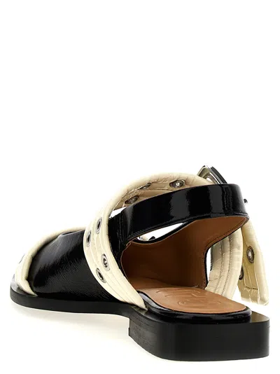 Ganni Black And White Slingback Ballerina Flats With Buckles