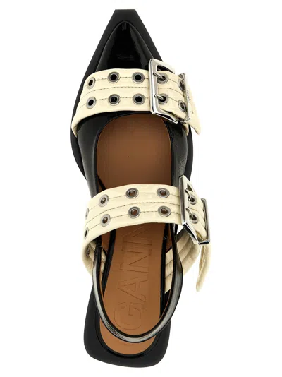 Ganni Black And White Slingback Ballerina Flats With Buckles