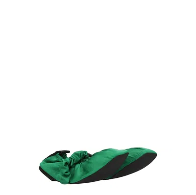 Ganni Green Scrunchie Ballerina Flats